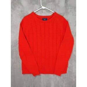 Lands End Sweater Womens Large Orange Drifter Cable Knit Crew Neck Pullover
